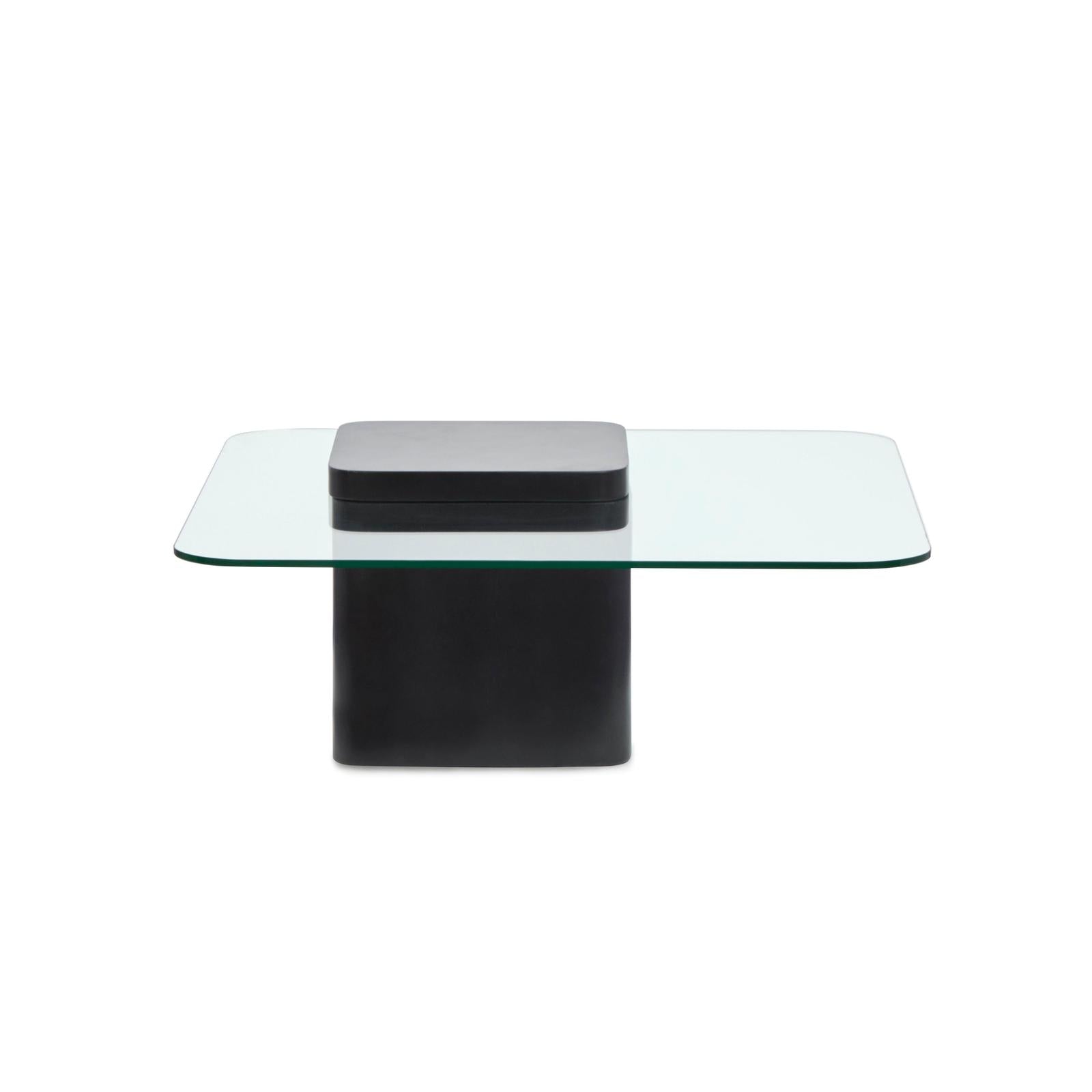 Magnussen Home Donora Clear Glass And Obsidian Square Cocktail Table