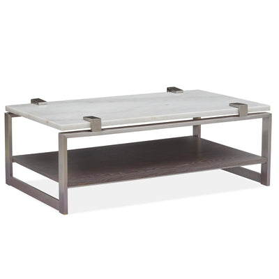 Magnussen Home Paradox Pearl White And Roasted Almond And Brushed Platinum Rectangular Cocktail Table