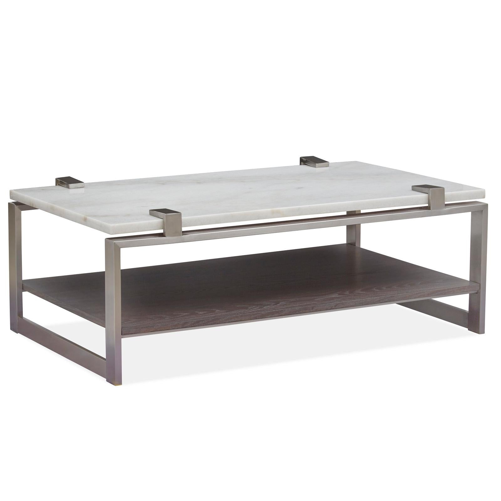 Magnussen Home Paradox Pearl White And Roasted Almond And Brushed Platinum Rectangular Cocktail Table
