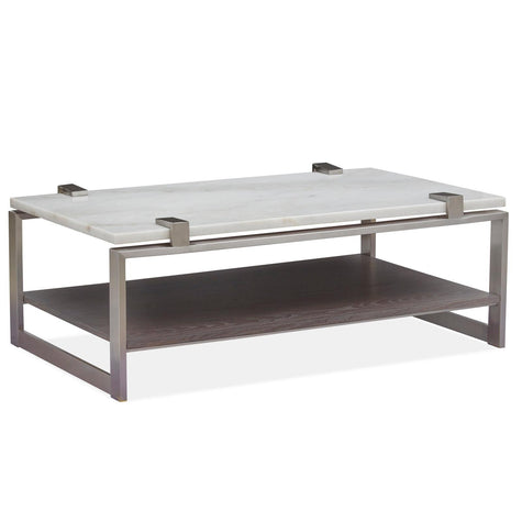 Magnussen Home Paradox Pearl White And Roasted Almond And Brushed Platinum Rectangular Cocktail Table