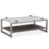 Magnussen Home Paradox Pearl White And Roasted Almond And Brushed Platinum Rectangular Cocktail Table