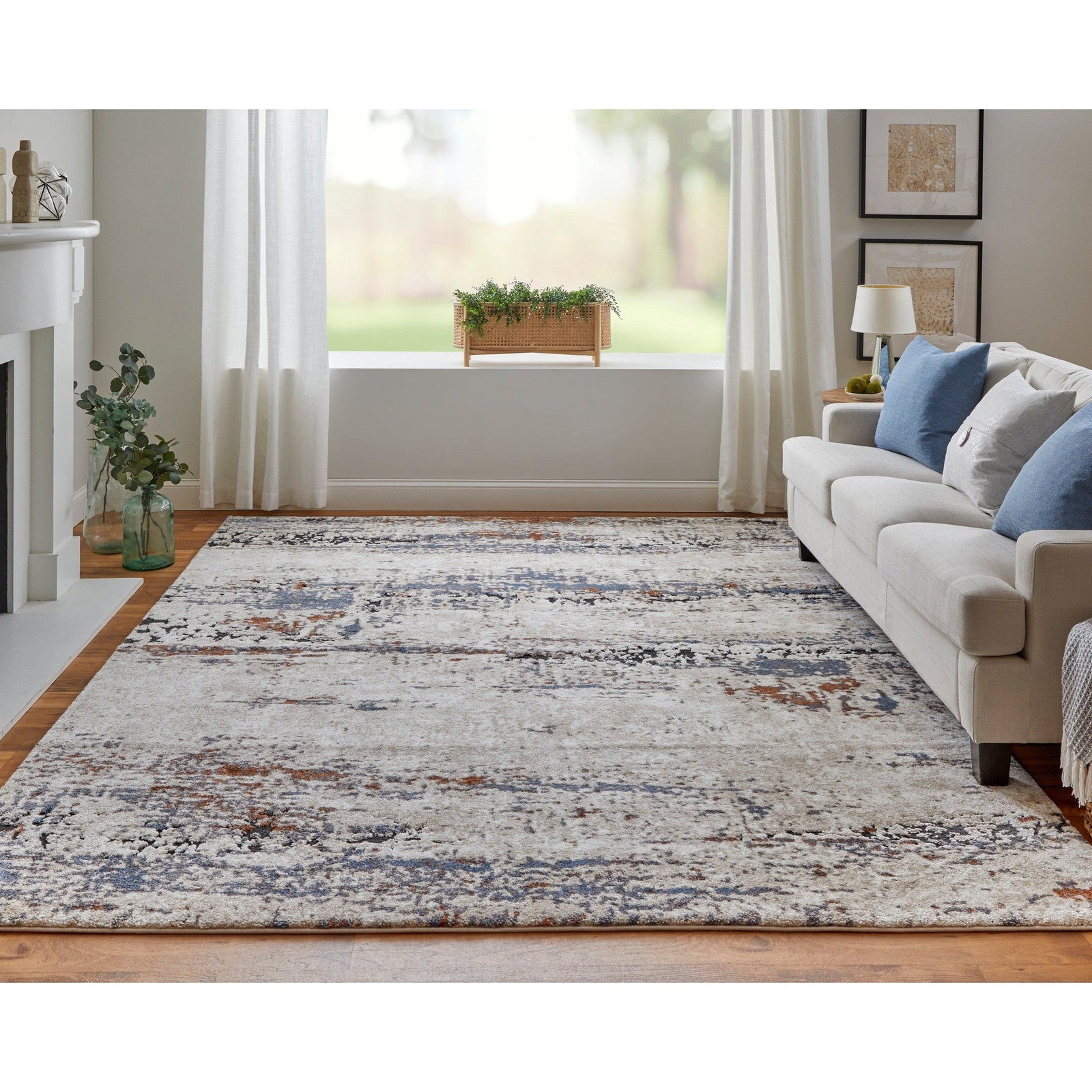 Feizy Gilmore 39MLF Modern Abstract in Ivory/Blue/Gray