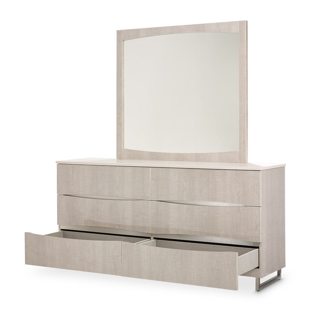 Michael Amini Marin Dresser with Mirror Set - Greige