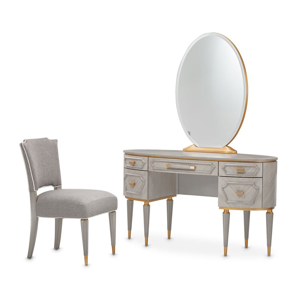 Michael Amini St. Charles Vanity Desk with Mirror & Chair - Dove Gray