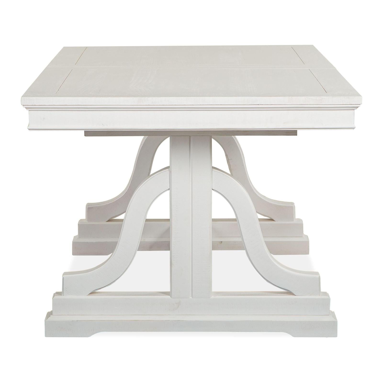 Magnussen Home Heron Cove Chalk White And Dovetail Grey Extendable Trestle Dining Table