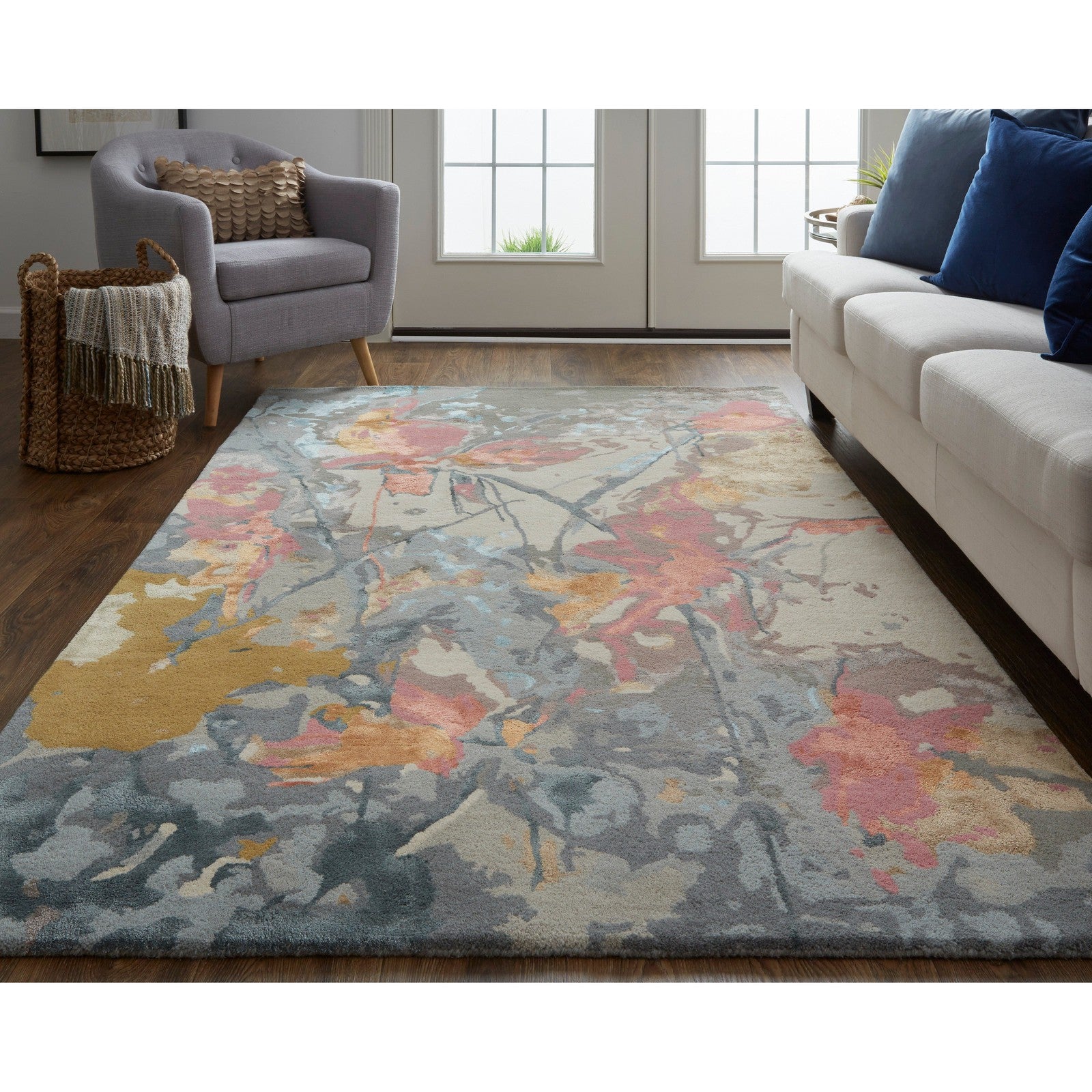 Feizy Dafney 8867F Transitional Floral & Botanical in Blue/Pink/Gray