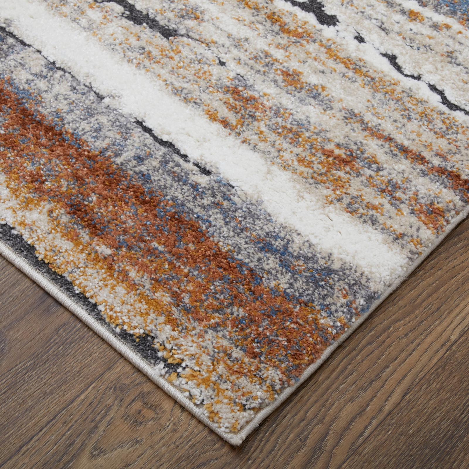 Feizy Gilmore 39MQF Modern Stripes, Ivory/Orange/Gray, Rug