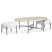 Magnussen Home Jennings Edgecomb Grey And Weathered Antique Nickel Oval Cocktail Table With 2 Ottomans