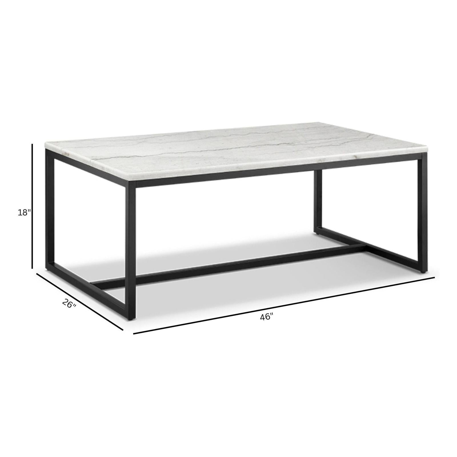Magnussen Home Torin White Marble And Matte Black Rectangular Cocktail Table