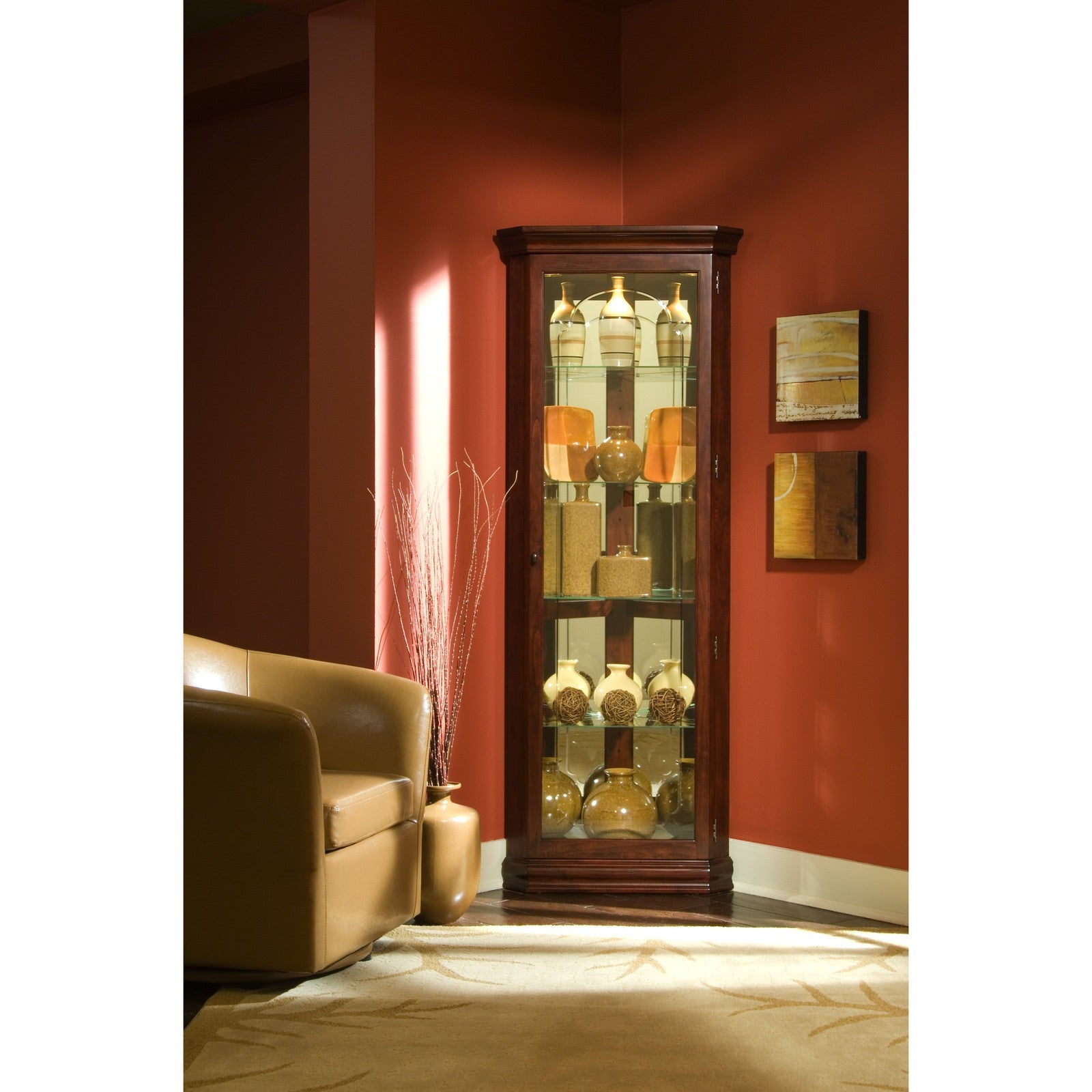 Pulaski Furniture PFC Curios Mirrored Curio 4 Shelf Corner Cabinet