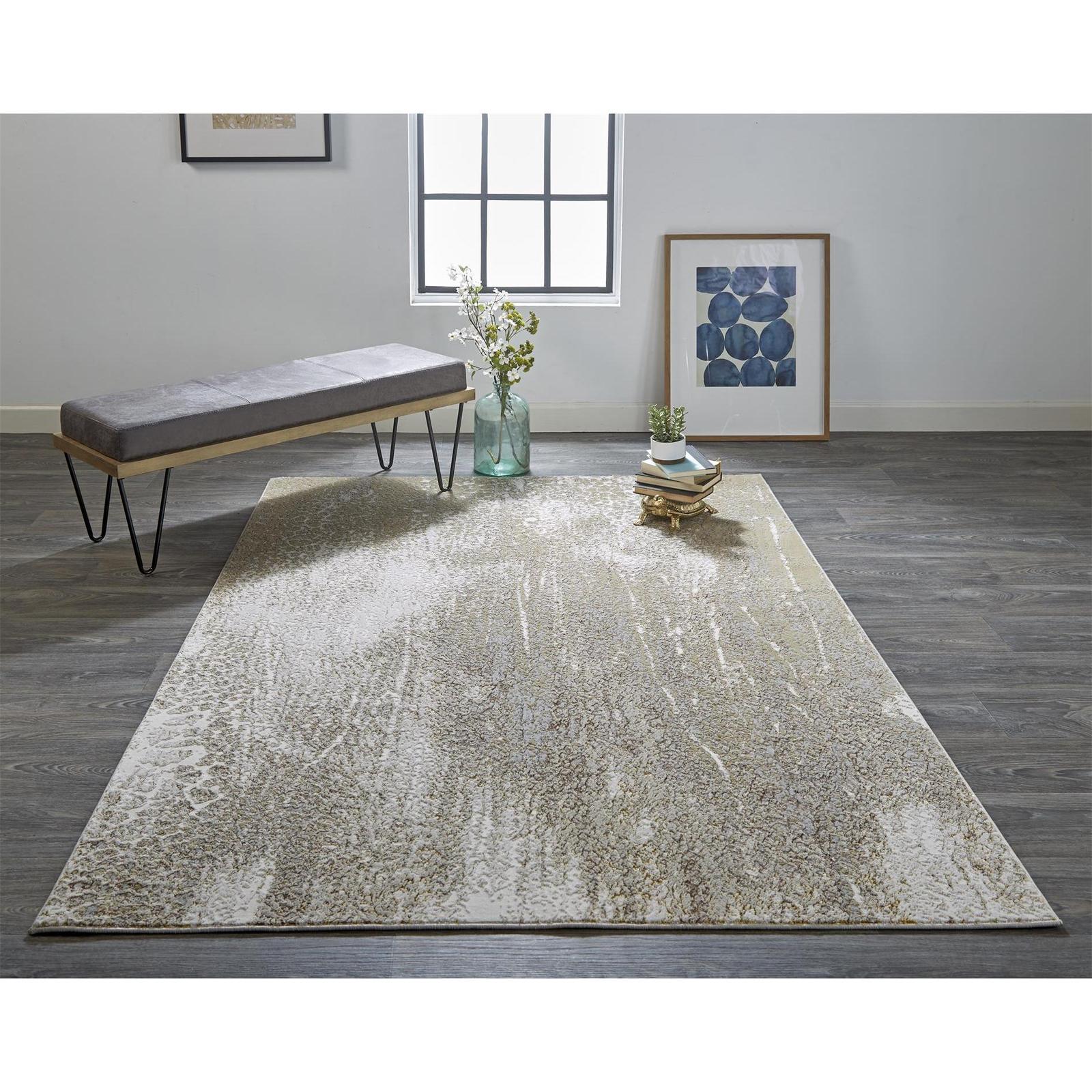Feizy Aura 3739F Modern Abstract Rug in Ivory/Gray/Gold