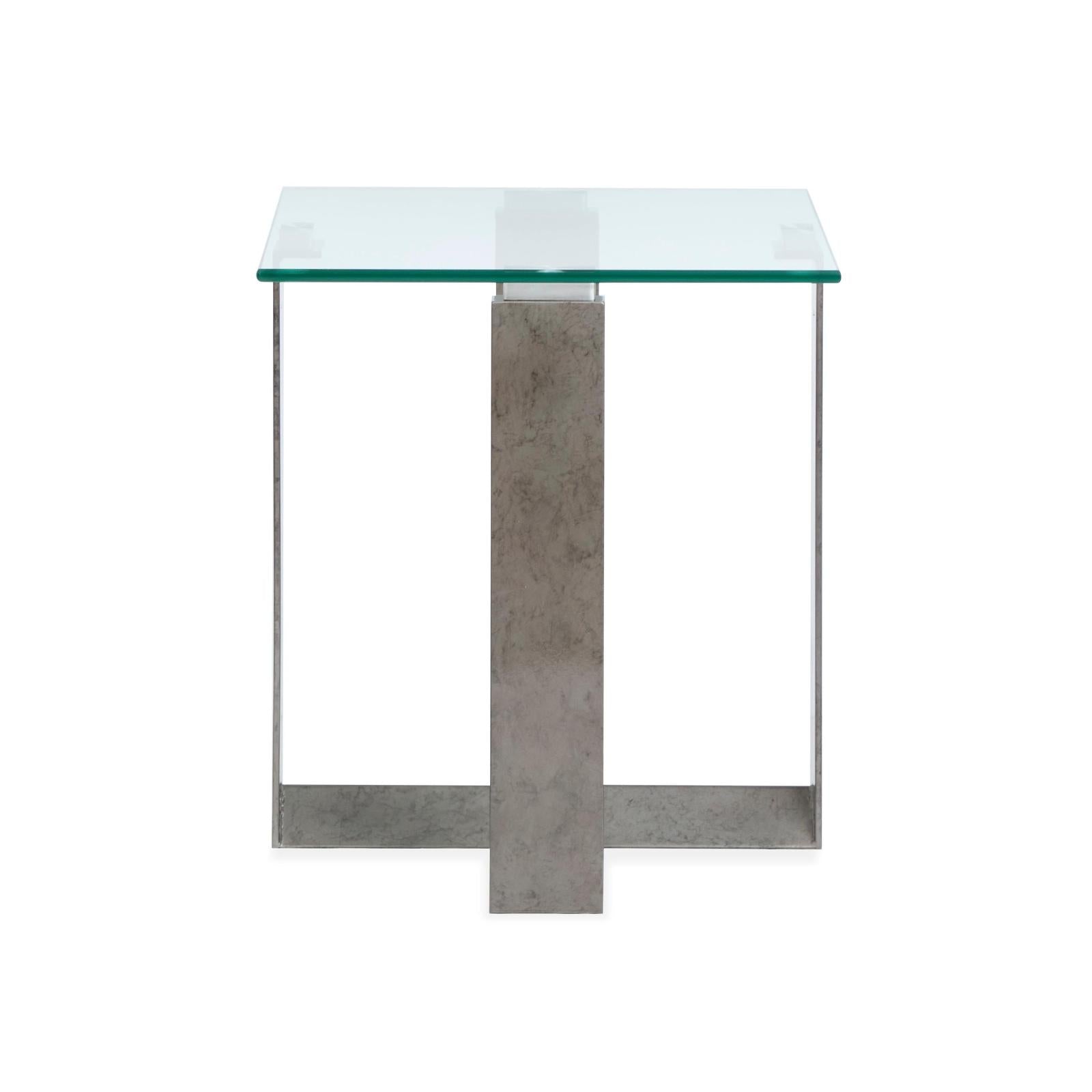 Magnussen Home Holden Aged Pewter & Chrome Pucks Rectangular End Table