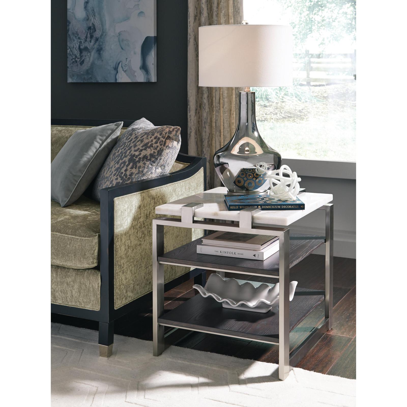 Magnussen Home Paradox Pearl White And Roasted Almond And Brushed Platinum Rectangular End Table