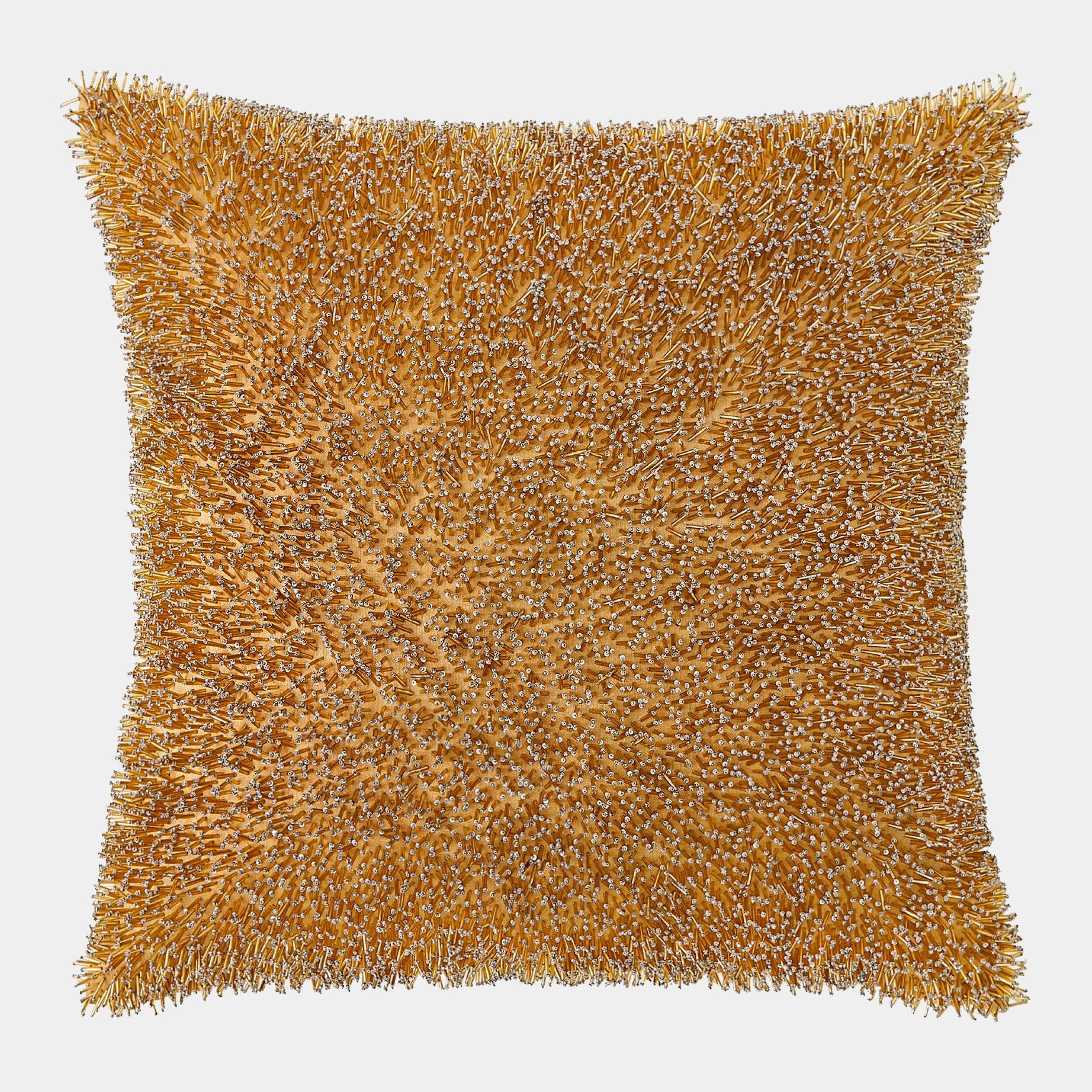 Global Views Miriam Golden Beaded Shag Pillow