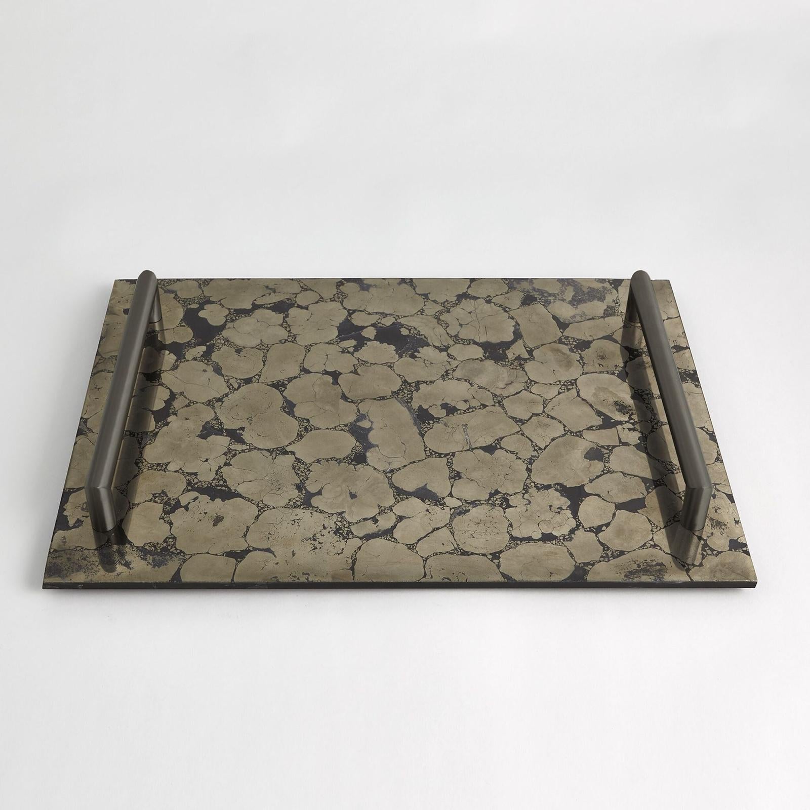 Global Views Bergen Pyrite Tray with Bronze Handles by Ashley Childers