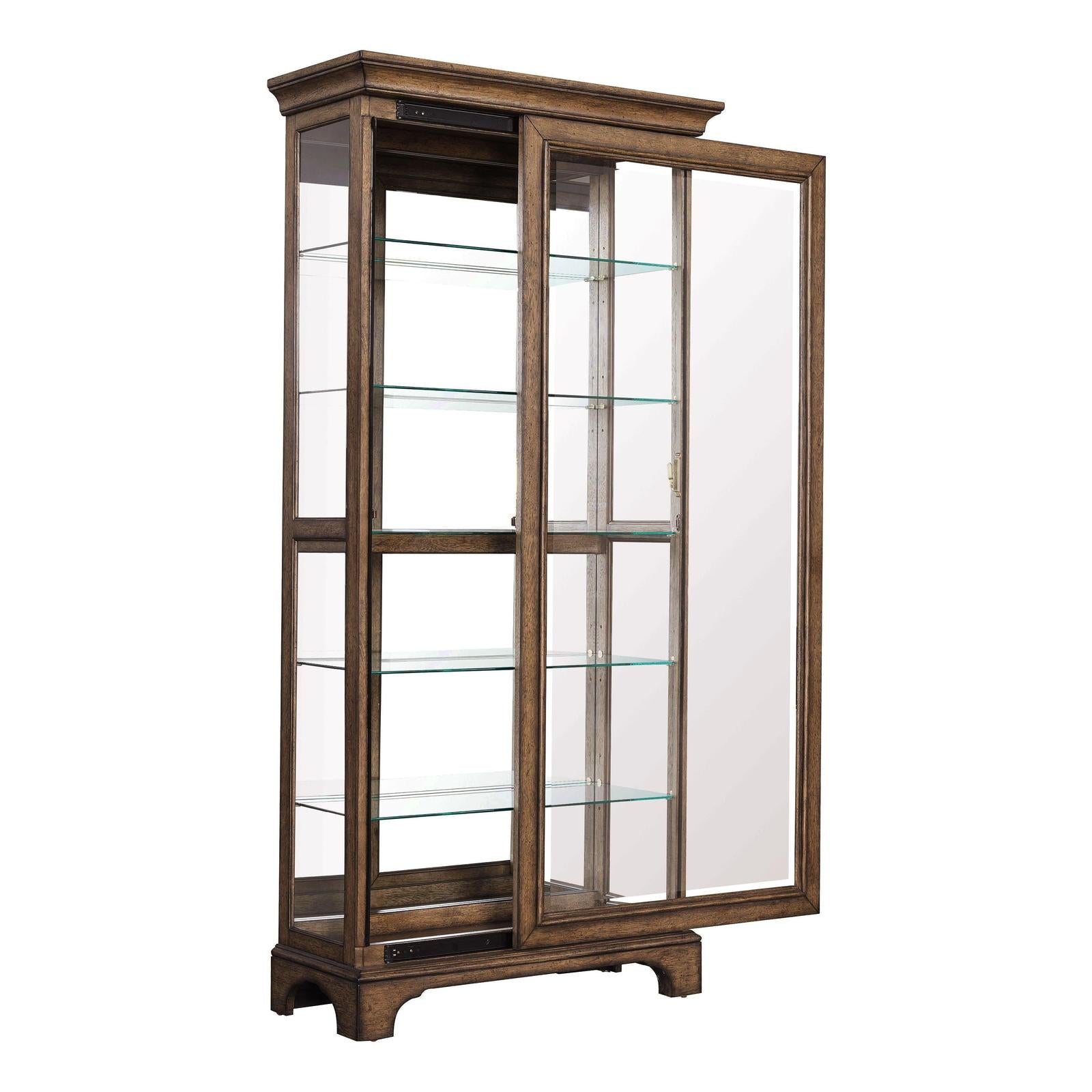 Pulaski Pulaski Accents Rich Brown Soft Chestnut Glass Shelves And Led Light Sliding Door Curio