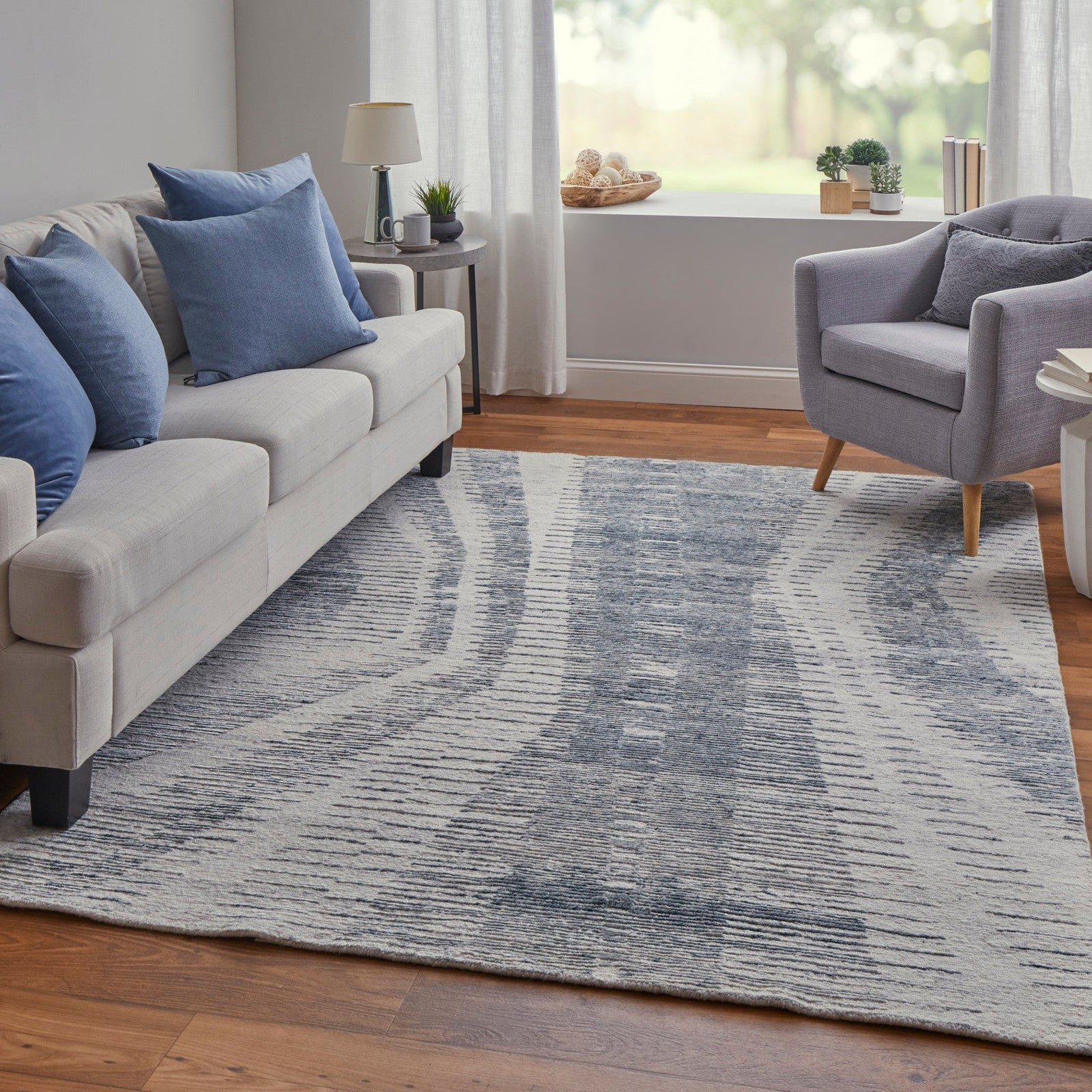 Feizy Brighton 69CGF Modern Abstract in Ivory/Blue/Gray