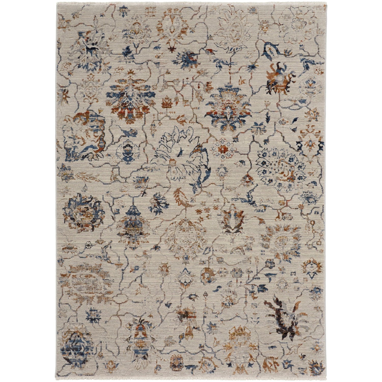 Feizy Kaia 39GPF Transitional Floral & Botanical in Ivory/Orange/Blue