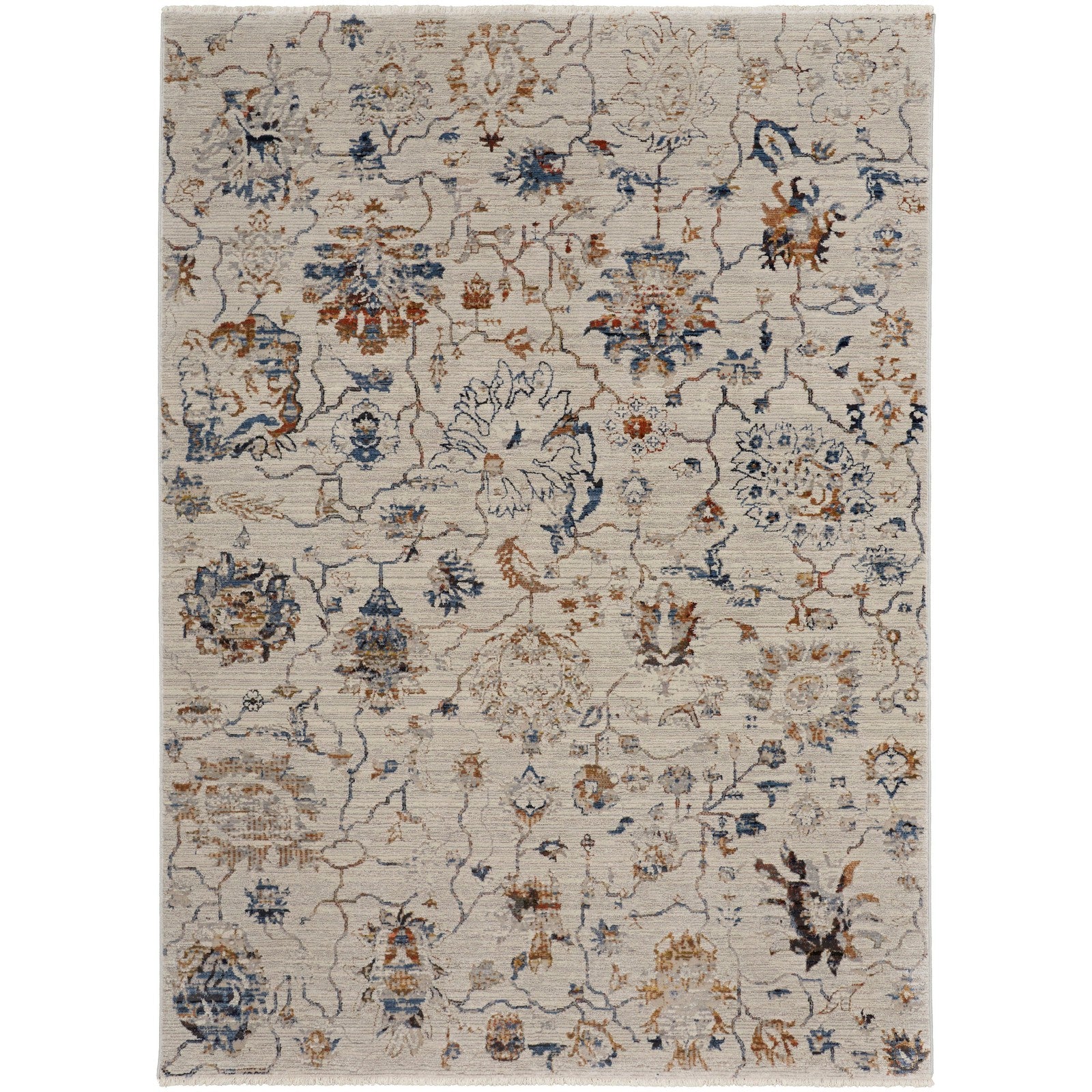 Feizy Kaia 39GPF Transitional Floral & Botanical in Ivory/Orange/Blue