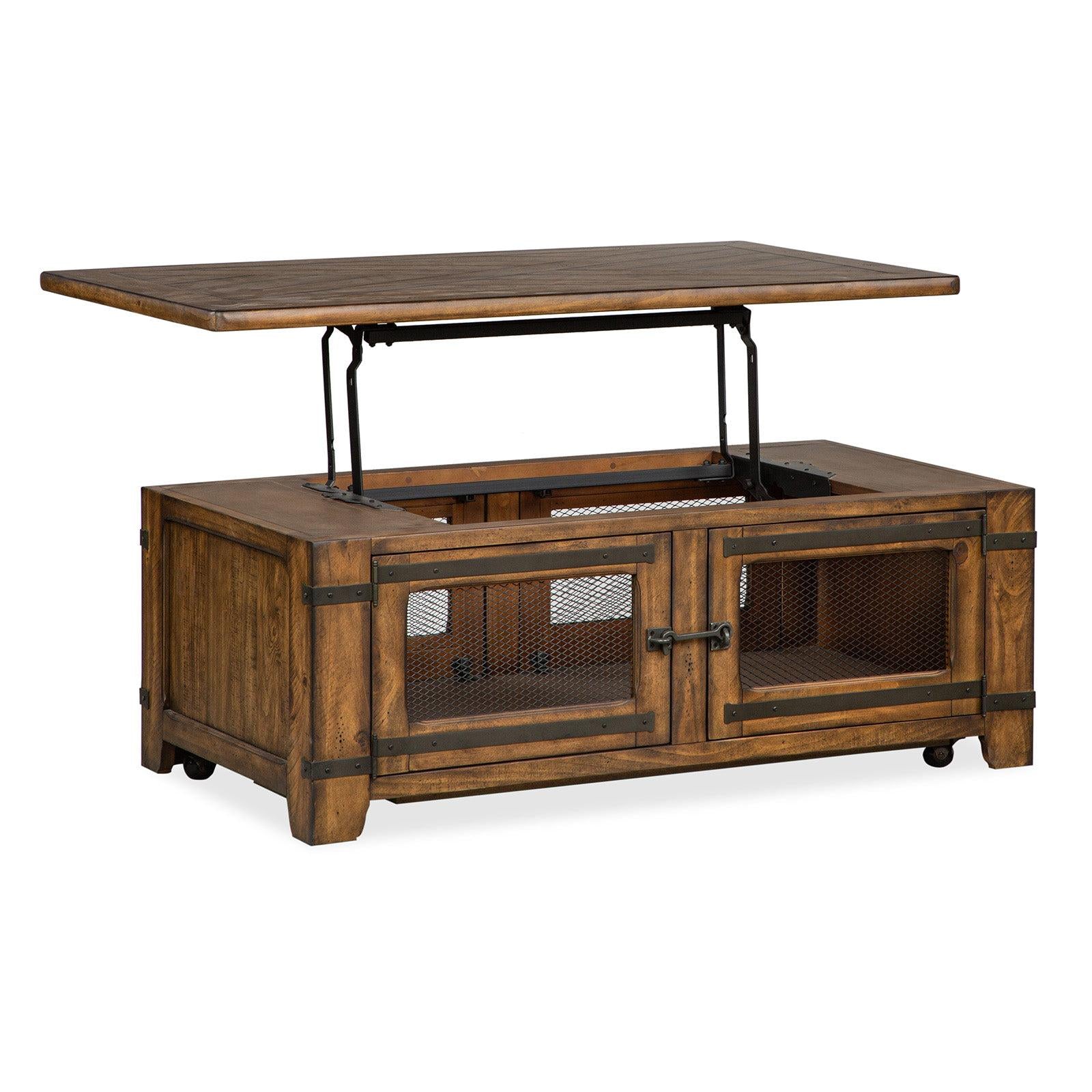 Magnussen Home Chesterfield Farmhouse Timber Lift Top Storage Cocktail Table With Casters