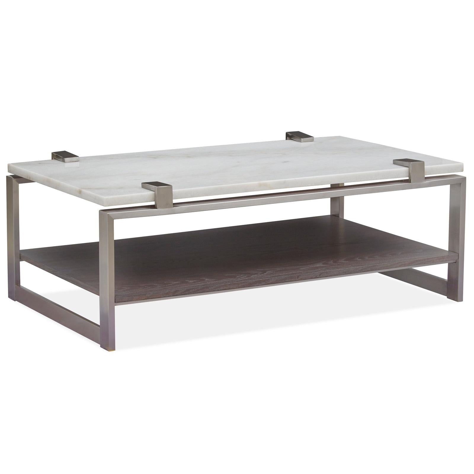 Magnussen Home Paradox Pearl White And Roasted Almond And Brushed Platinum Rectangular Cocktail Table