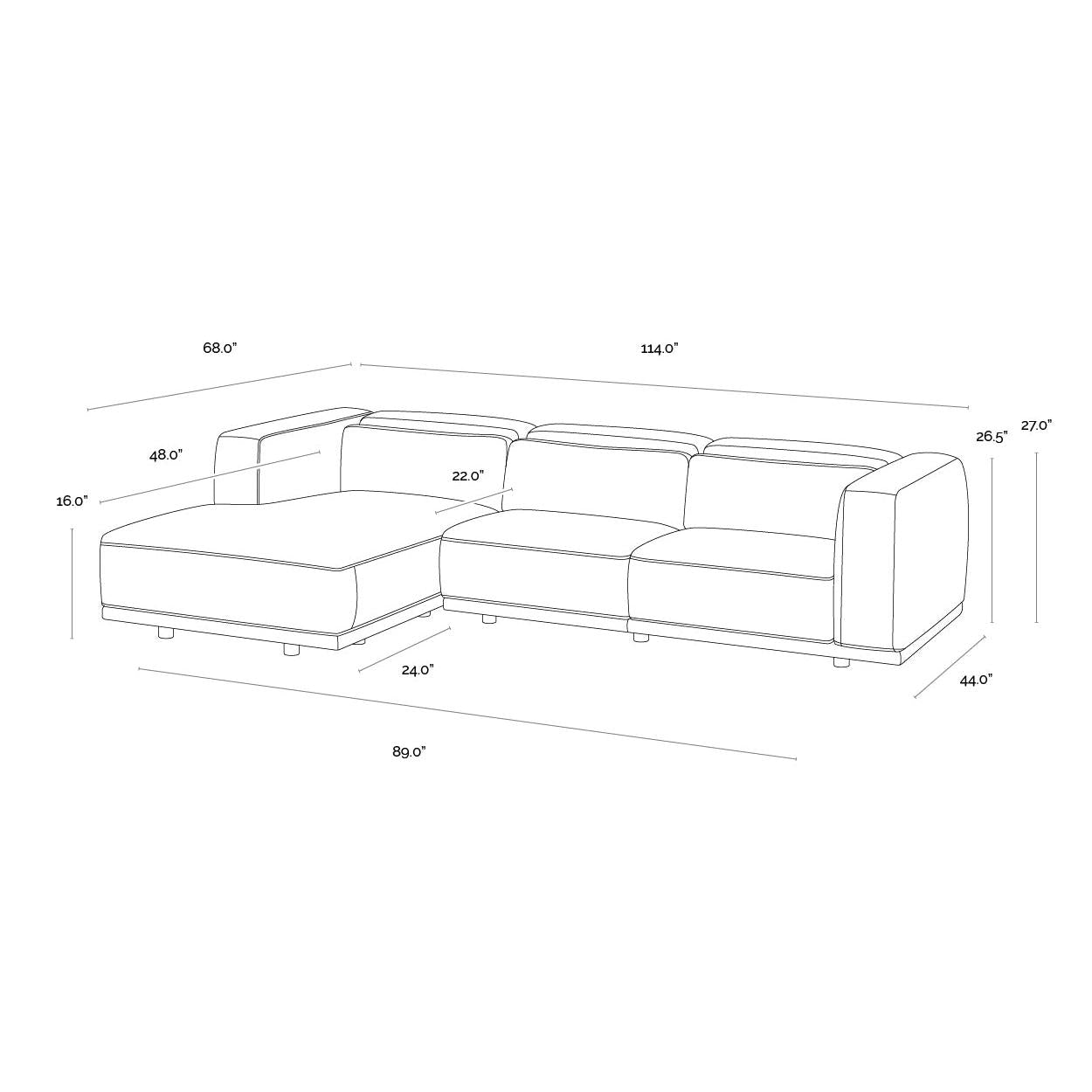 Sunpan Beau Sofa Chaise, LAF