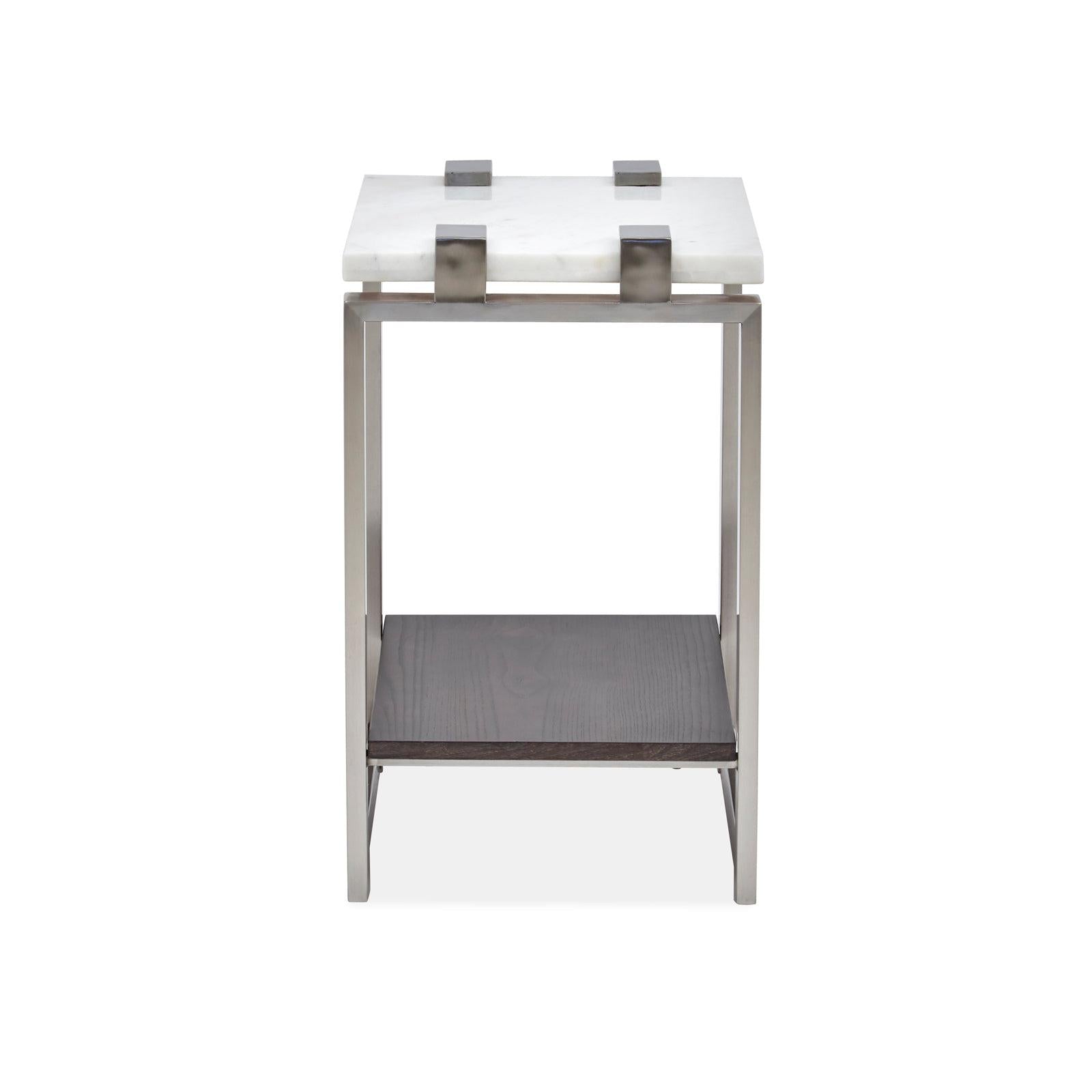 Magnussen Home Paradox Pearl White And Roasted Almond And Brushed Platinum Rectangular Accent Table
