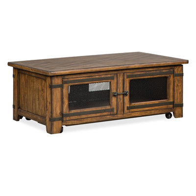 Magnussen Home Chesterfield Farmhouse Timber Lift Top Storage Cocktail Table With Casters