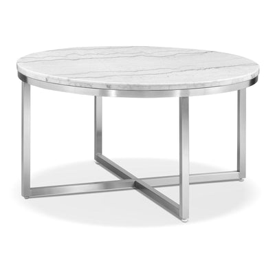 Magnussen Home Esme White Marble And Brushed Nickel Round Cocktail Table