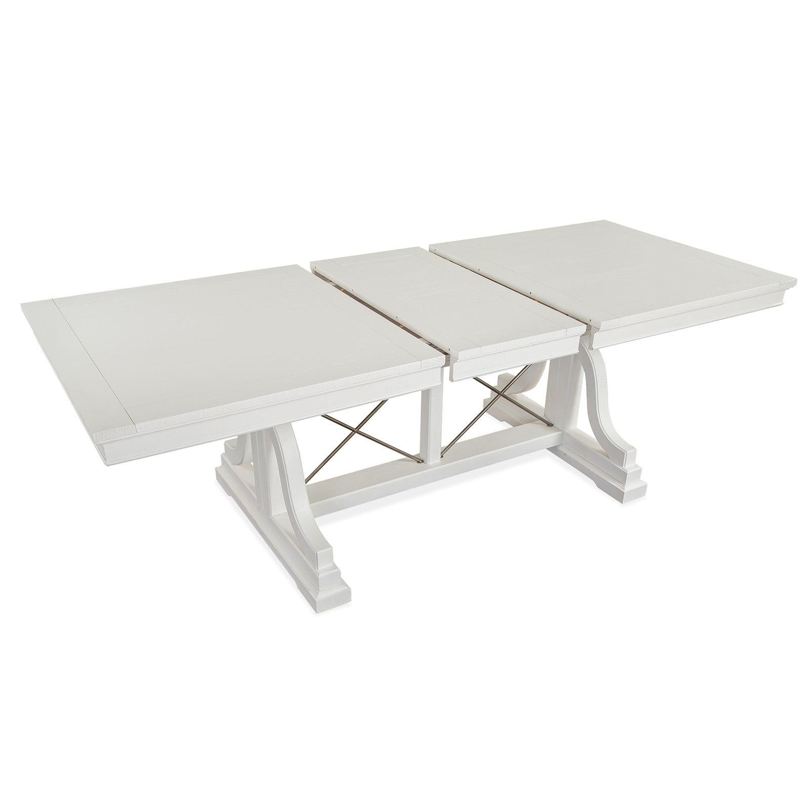 Magnussen Home Heron Cove Chalk White And Dovetail Grey Extendable Trestle Dining Table