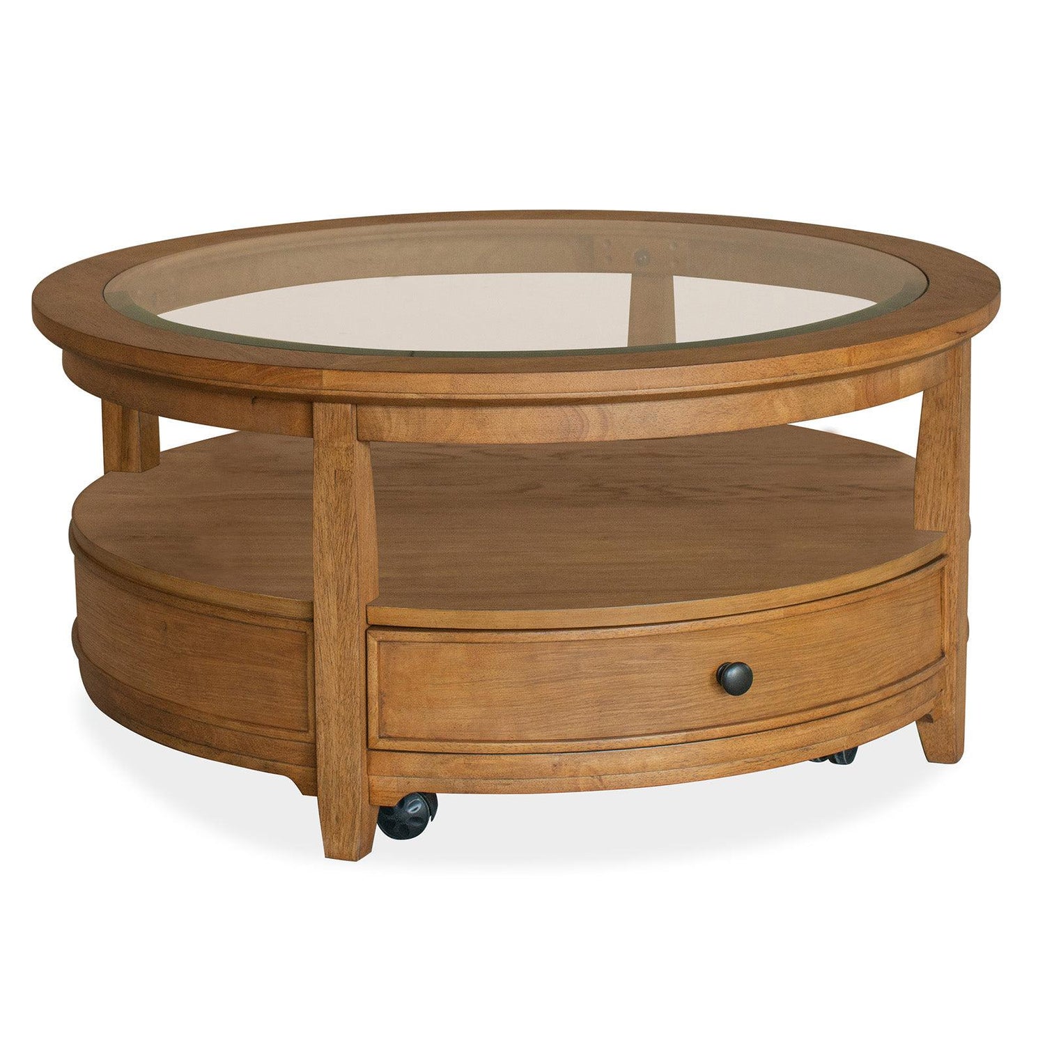 Magnussen Home Durant Honey Brown Round Cocktail Table With Casters