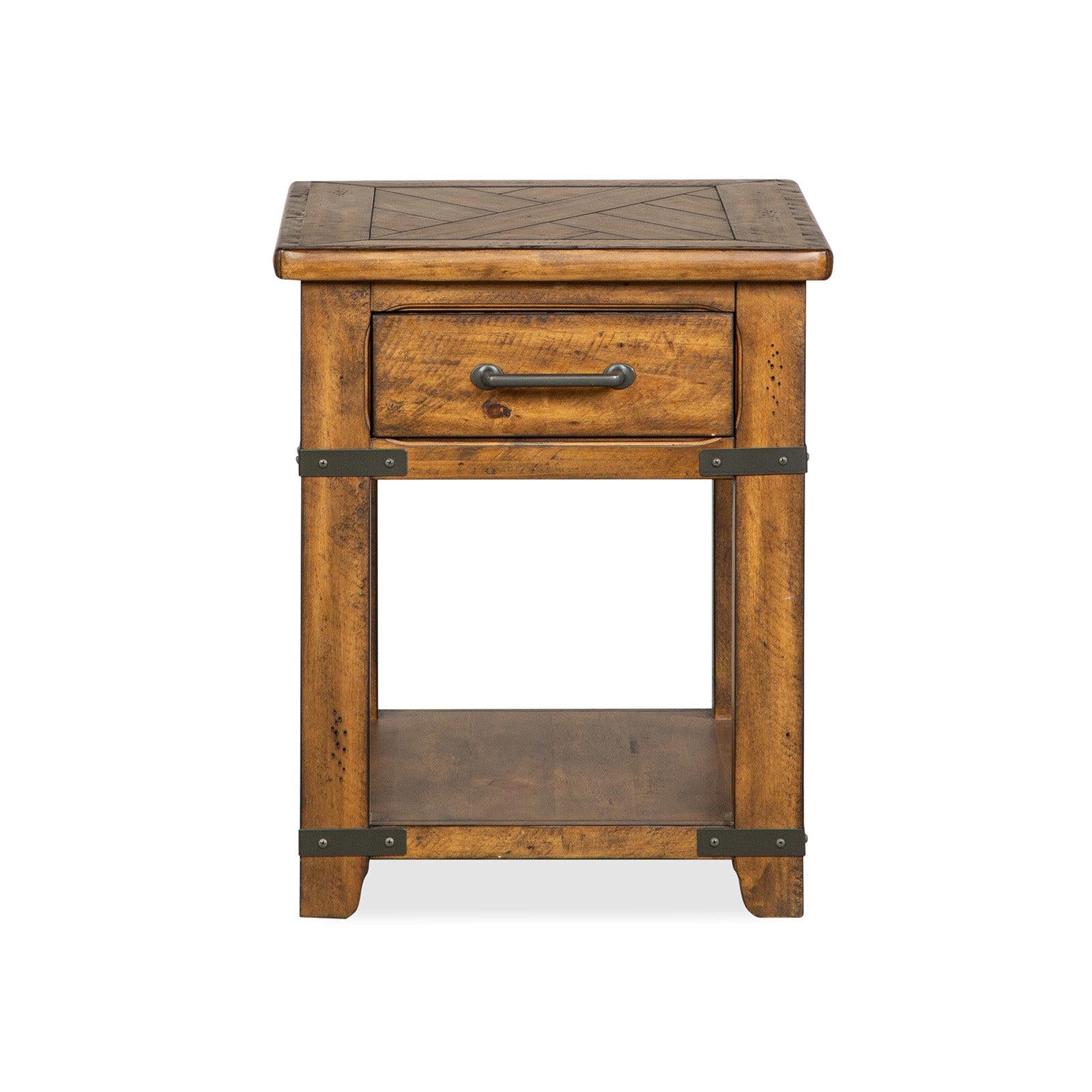 Magnussen Home Chesterfield Farmhouse Timber Rectangular End Table
