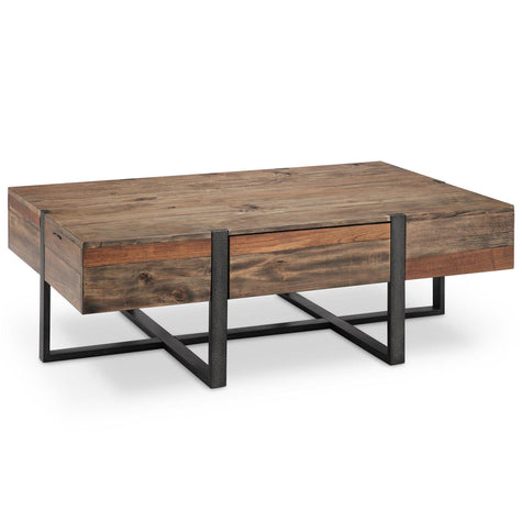 Magnussen Home Prescott Rustic Honey And Distressed Iron Rectangular Cocktail Table