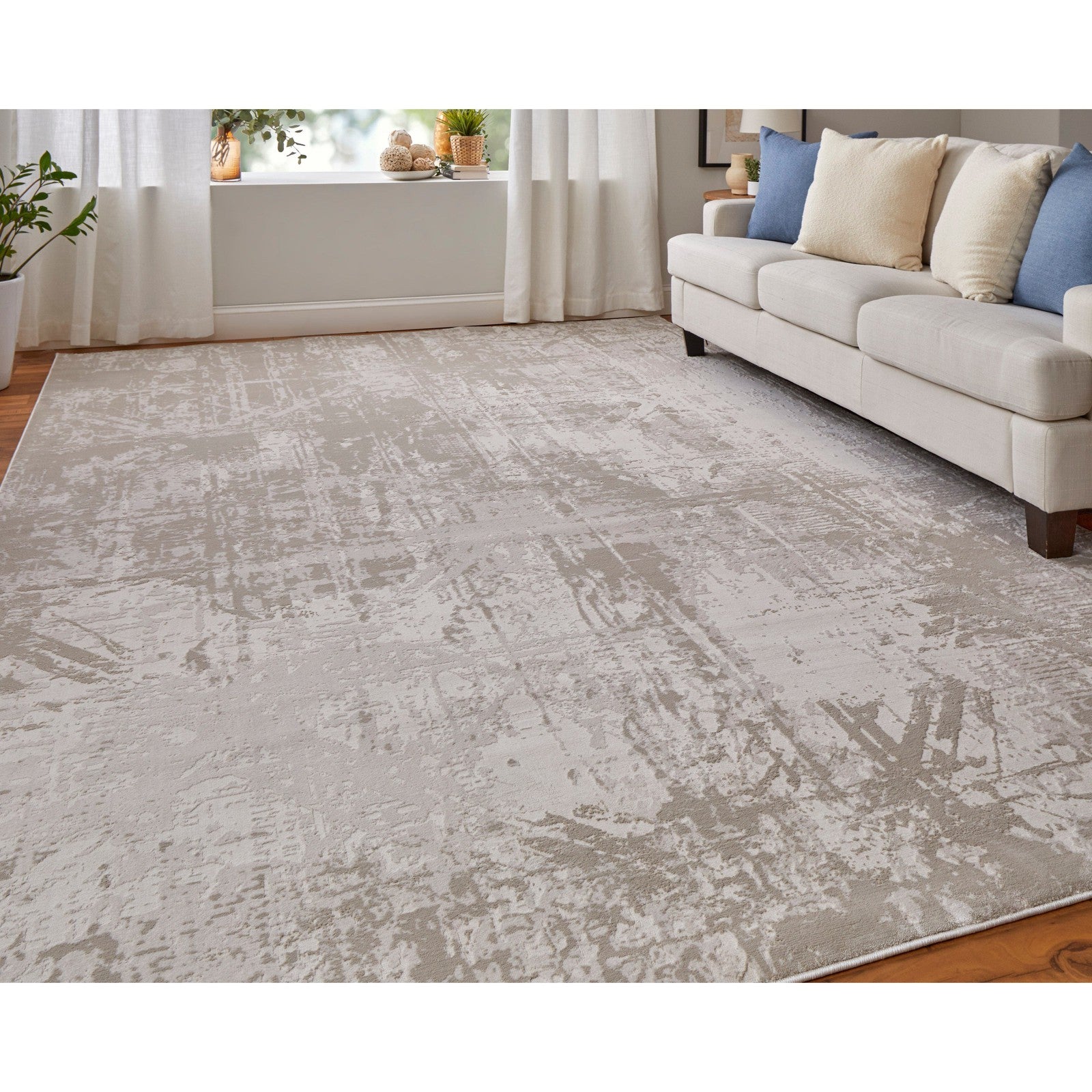 Feizy Prasad 39NAF Modern Abstract in Ivory/Taupe/Silver