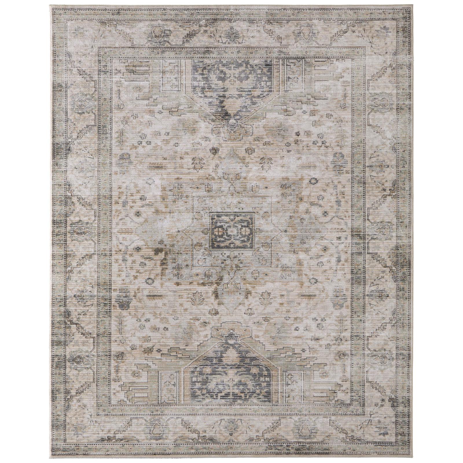Feizy Augustine 39TVF Traditional Medallion, Tan/Green/Ivory, Rug