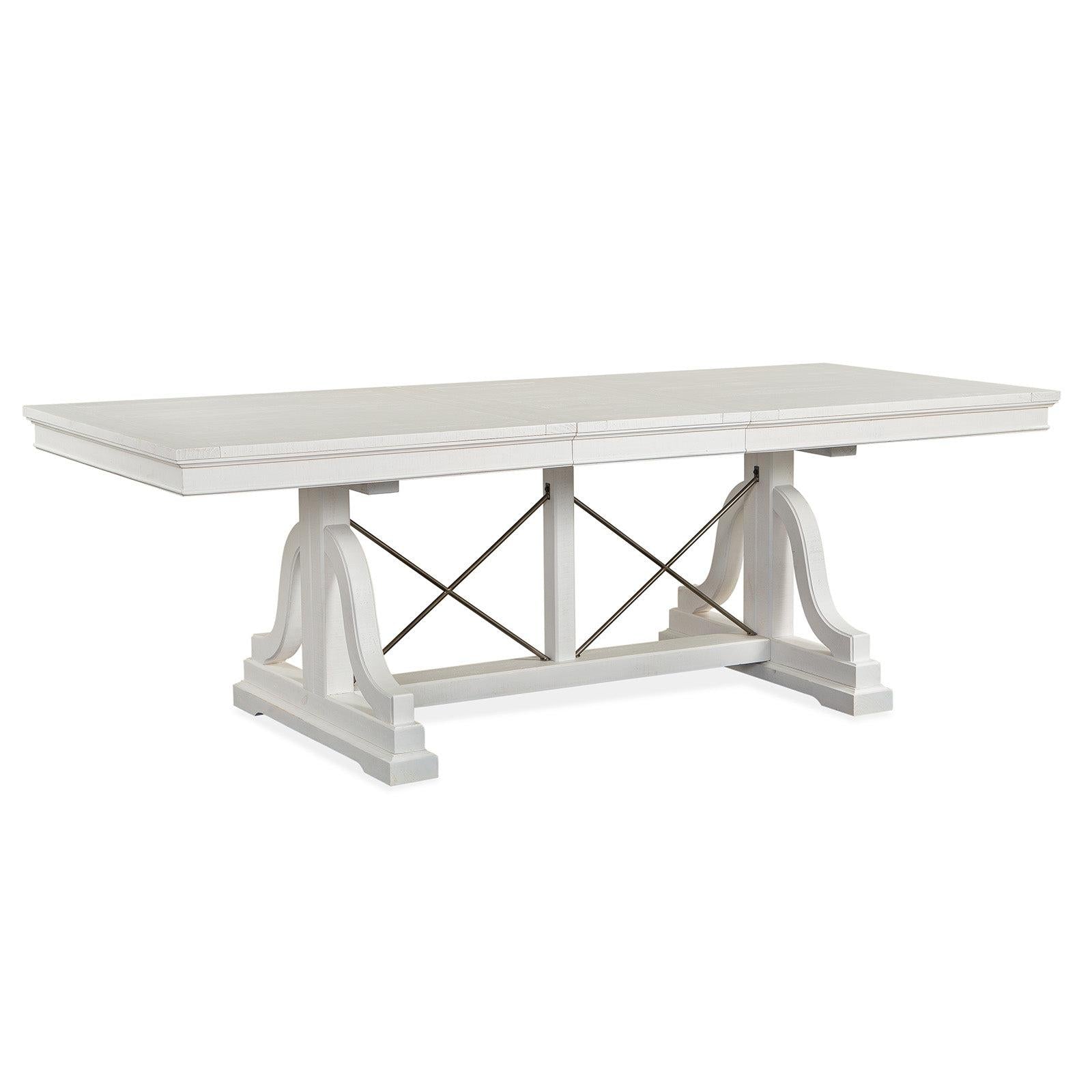 Magnussen Home Heron Cove Chalk White And Dovetail Grey Extendable Trestle Dining Table