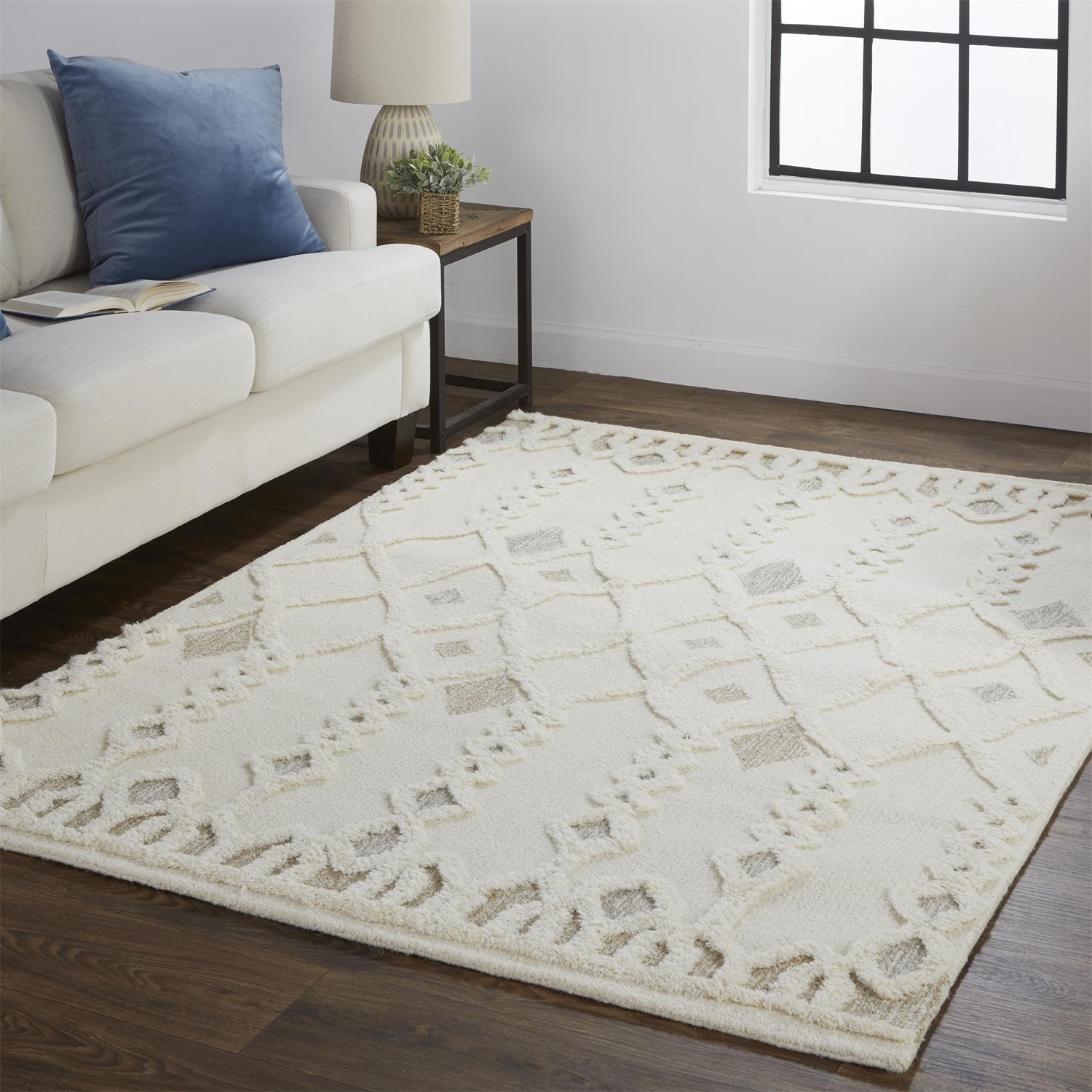 Feizy Anica 8011F Transitional Trellis & Lattice Rug in Ivory/Tan/Silver