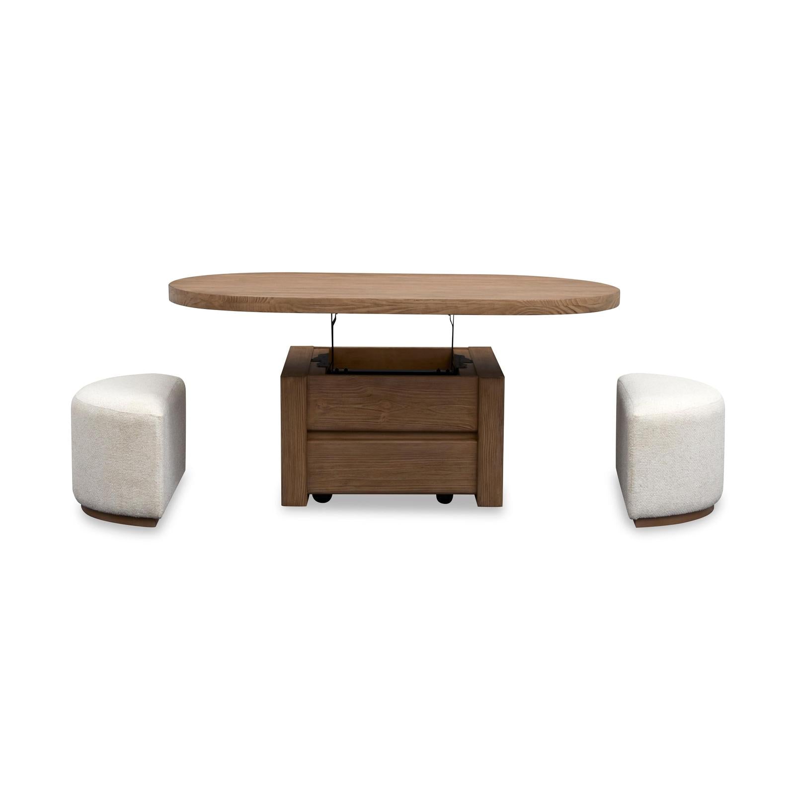 Magnussen Home Hayden Golden Oat Lift Top Storage Cocktail Table With Casters & 2 Uph.Stools