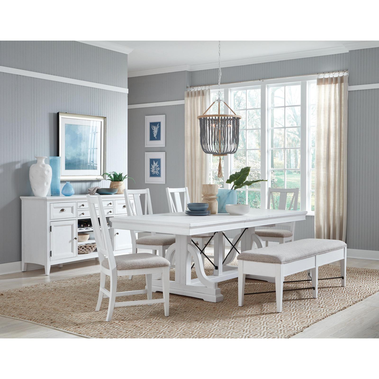 Magnussen Home Heron Cove Chalk White And Dovetail Grey Extendable Trestle Dining Table