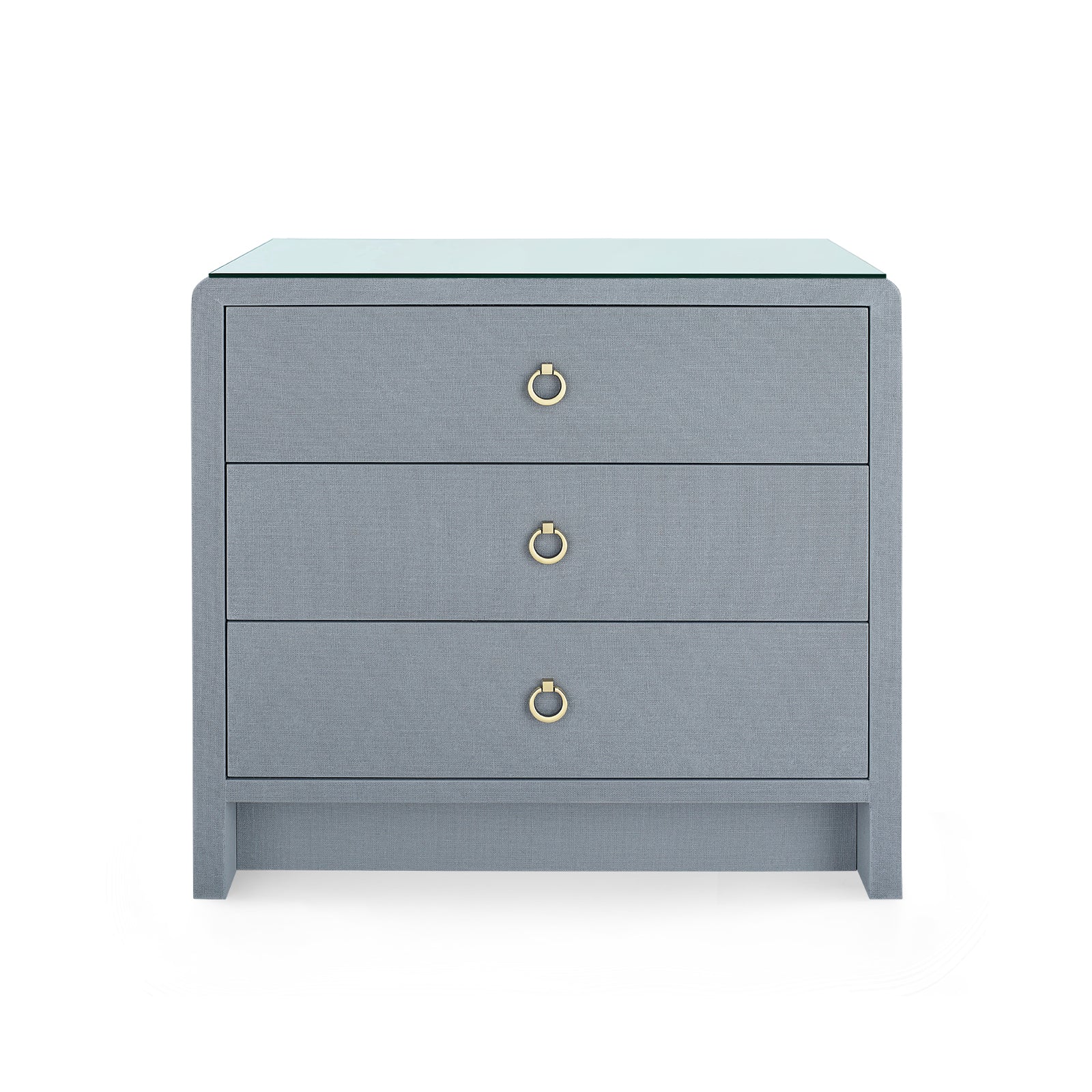 Villa & House Bryant Linen 3-Drawer Side Table with Glass Top