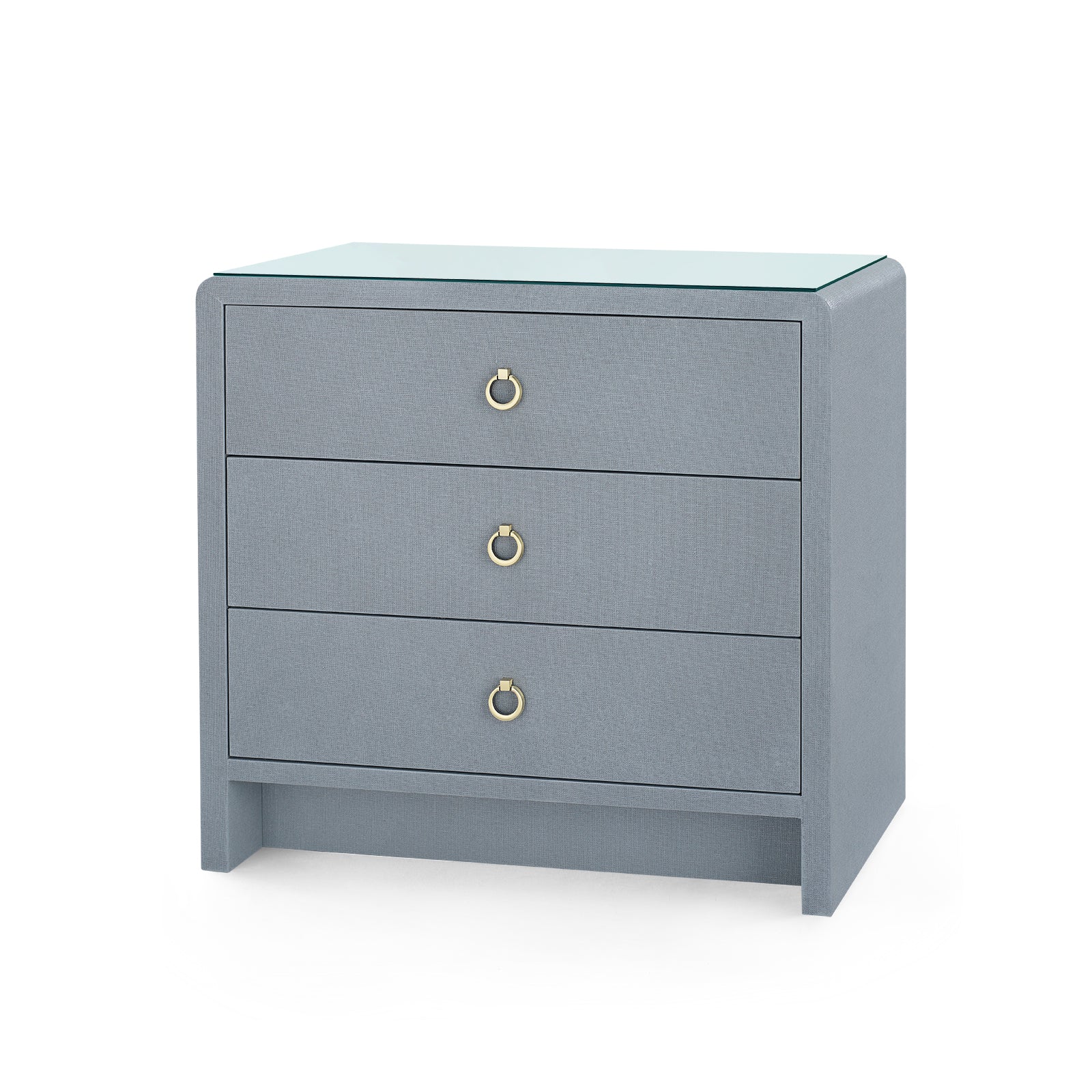 Villa & House Bryant Linen 3-Drawer Side Table with Glass Top
