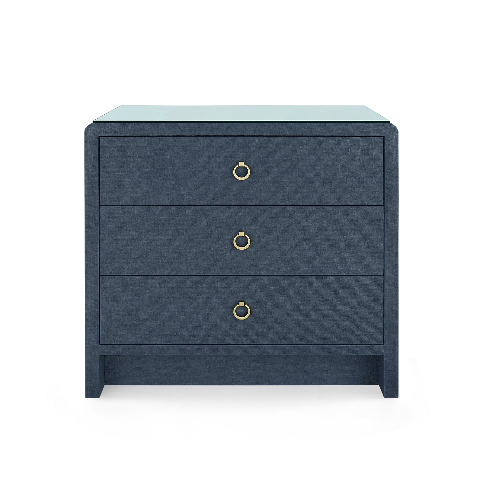 Villa & House Bryant Linen 3-Drawer Side Table with Glass Top