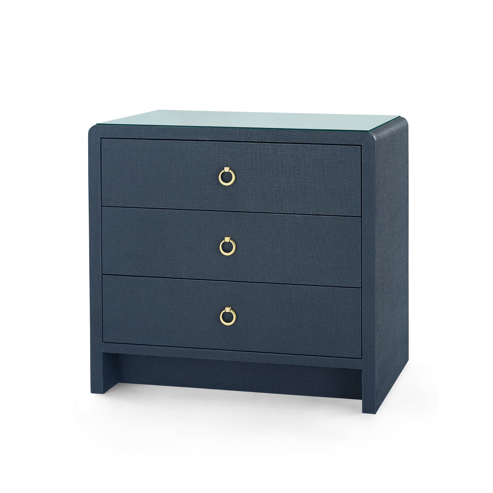 Villa & House Bryant Linen 3-Drawer Side Table with Glass Top