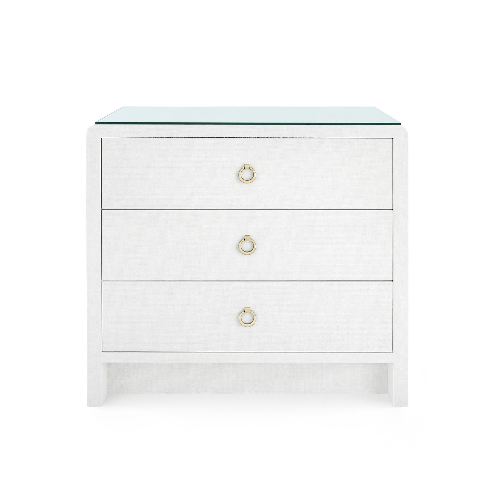 Villa & House Bryant Linen 3-Drawer Side Table with Glass Top