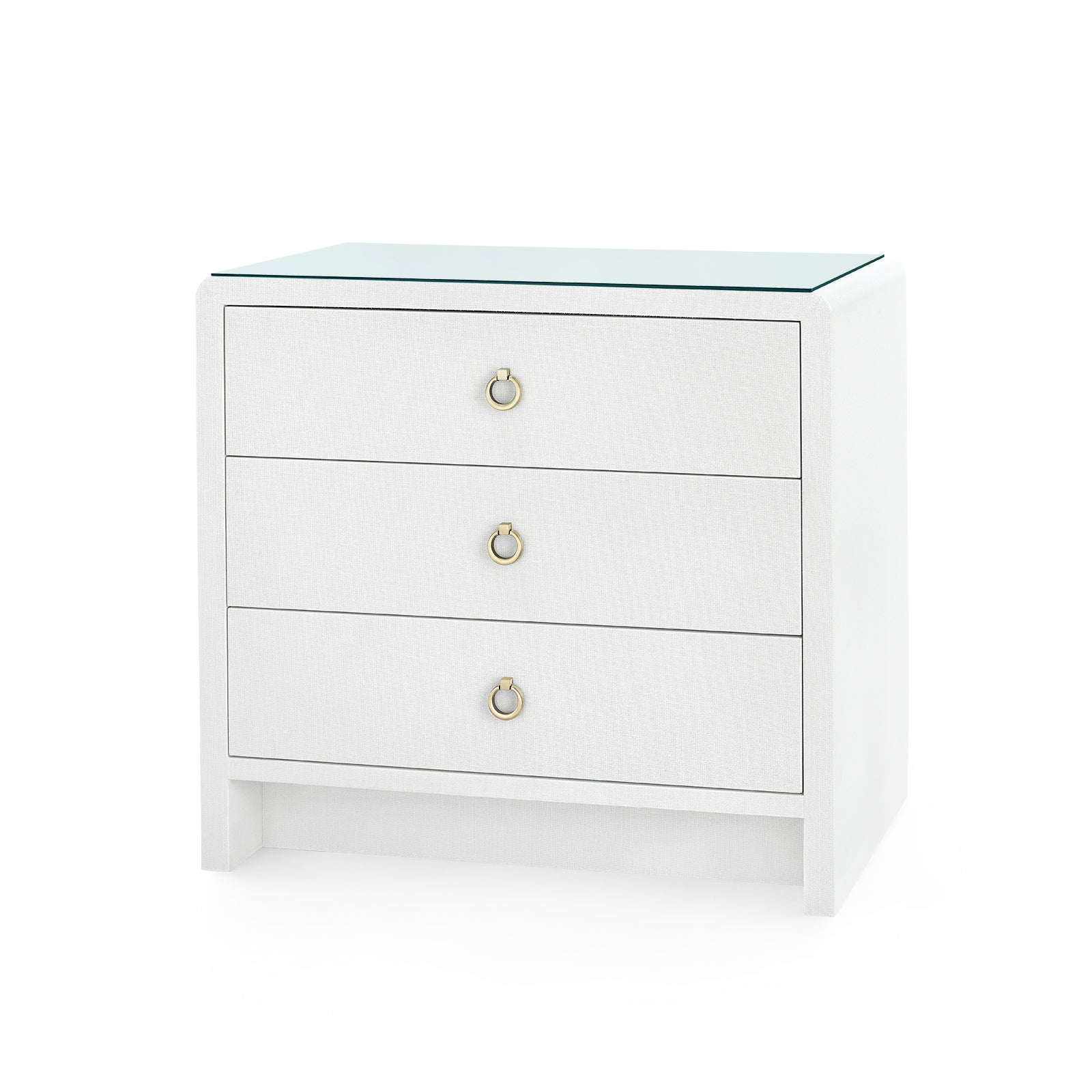 Villa & House Bryant Linen 3-Drawer Side Table with Glass Top