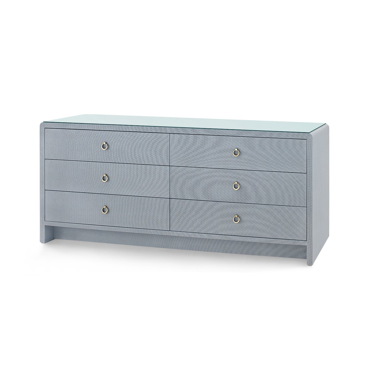 Villa & House Bryant Linen Extra Wide Large 6-Drawer with Glass Top