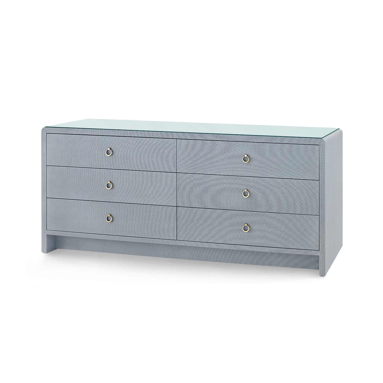 Villa & House Bryant Linen Extra Wide Large 6-Drawer with Glass Top
