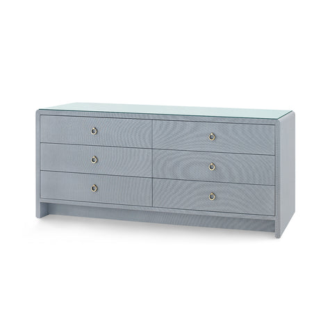 Villa & House Bryant Linen Extra Wide Large 6-Drawer with Glass Top