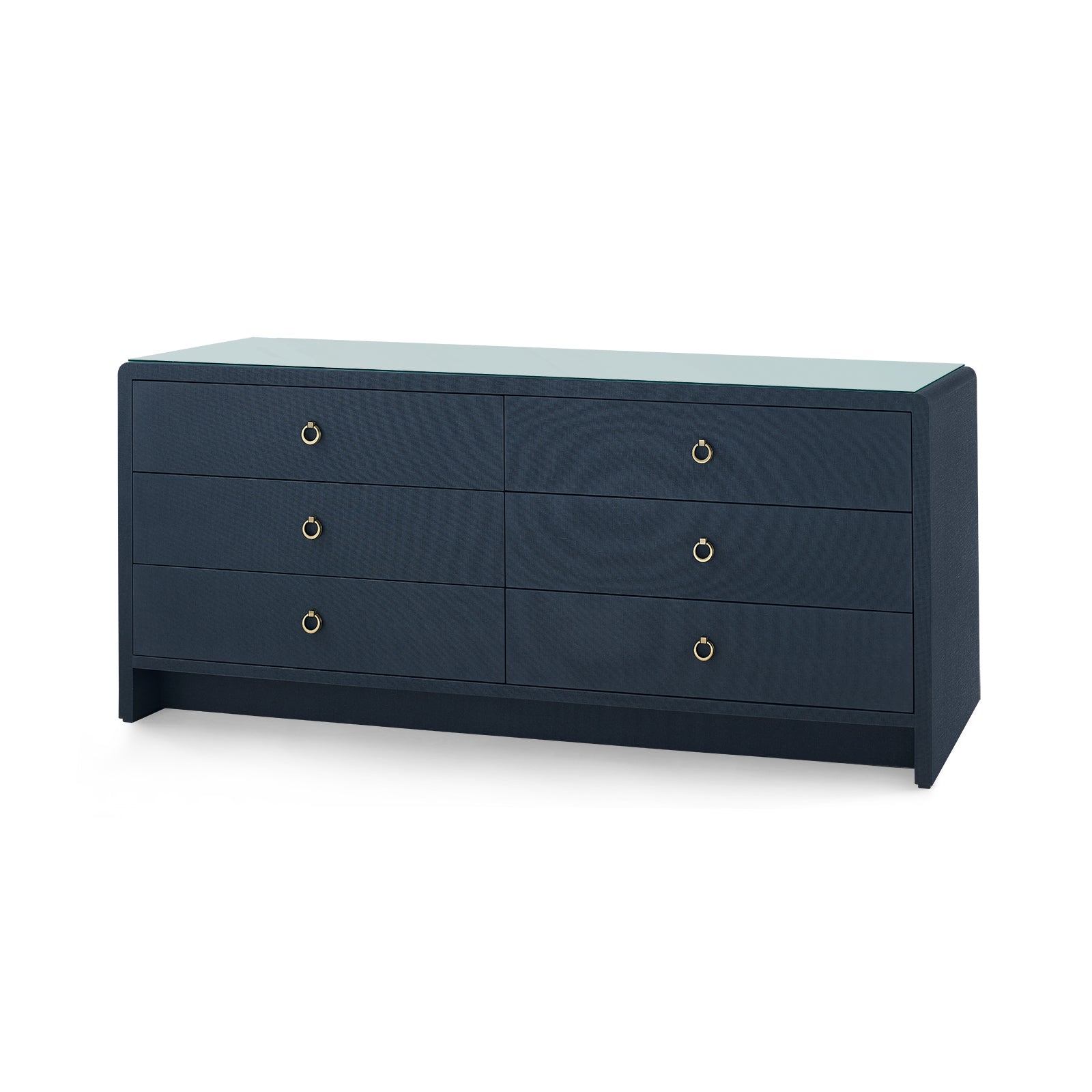 Villa & House Bryant Linen Extra Wide Large 6-Drawer with Glass Top