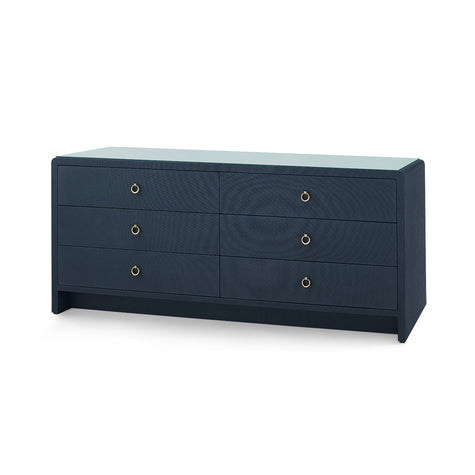 Villa & House Bryant Linen Extra Wide Large 6-Drawer with Glass Top